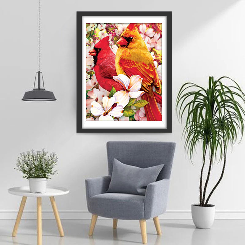 Twee Noord-Amerikaanse Kardinalen Diamond Painting