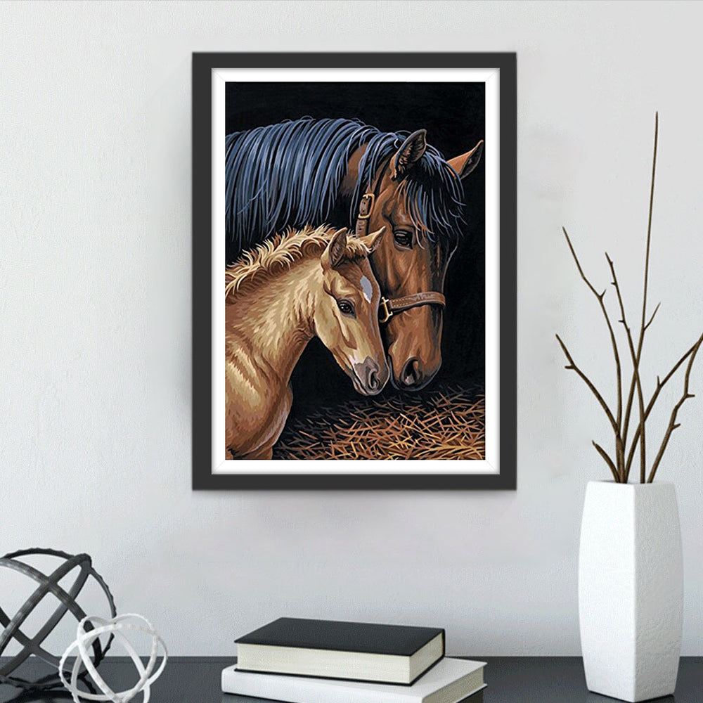 Twee Paarden Knuffelen Samen Diamond Painting