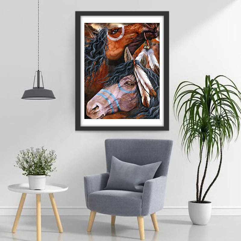 Twee Paarden met Krullende Manen Diamond Painting