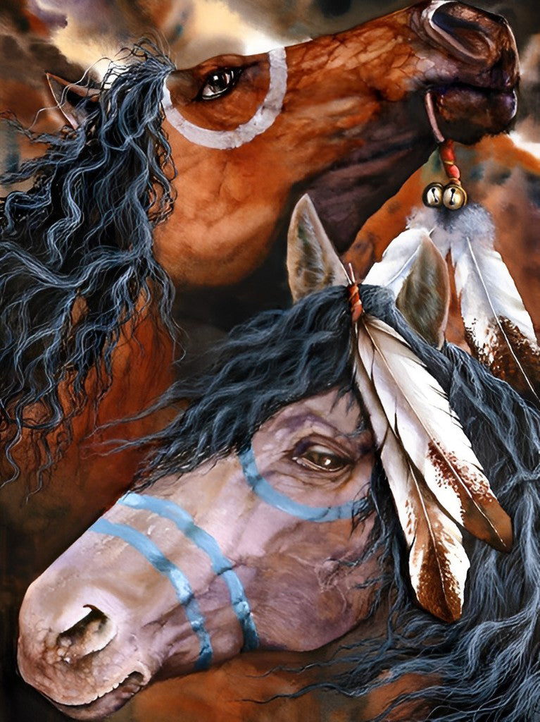 Twee Paarden met Krullende Manen Diamond Painting