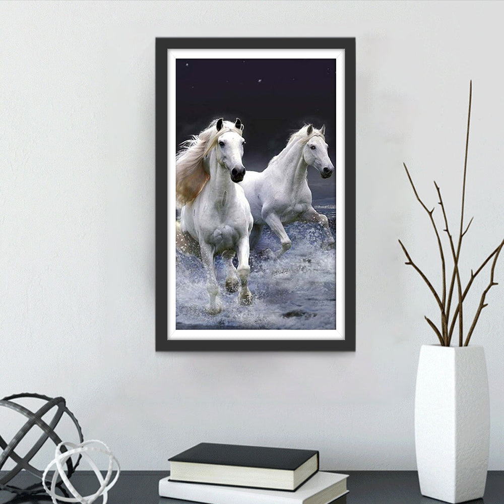 Twee Paarden Rennen in de Zee Diamond Painting