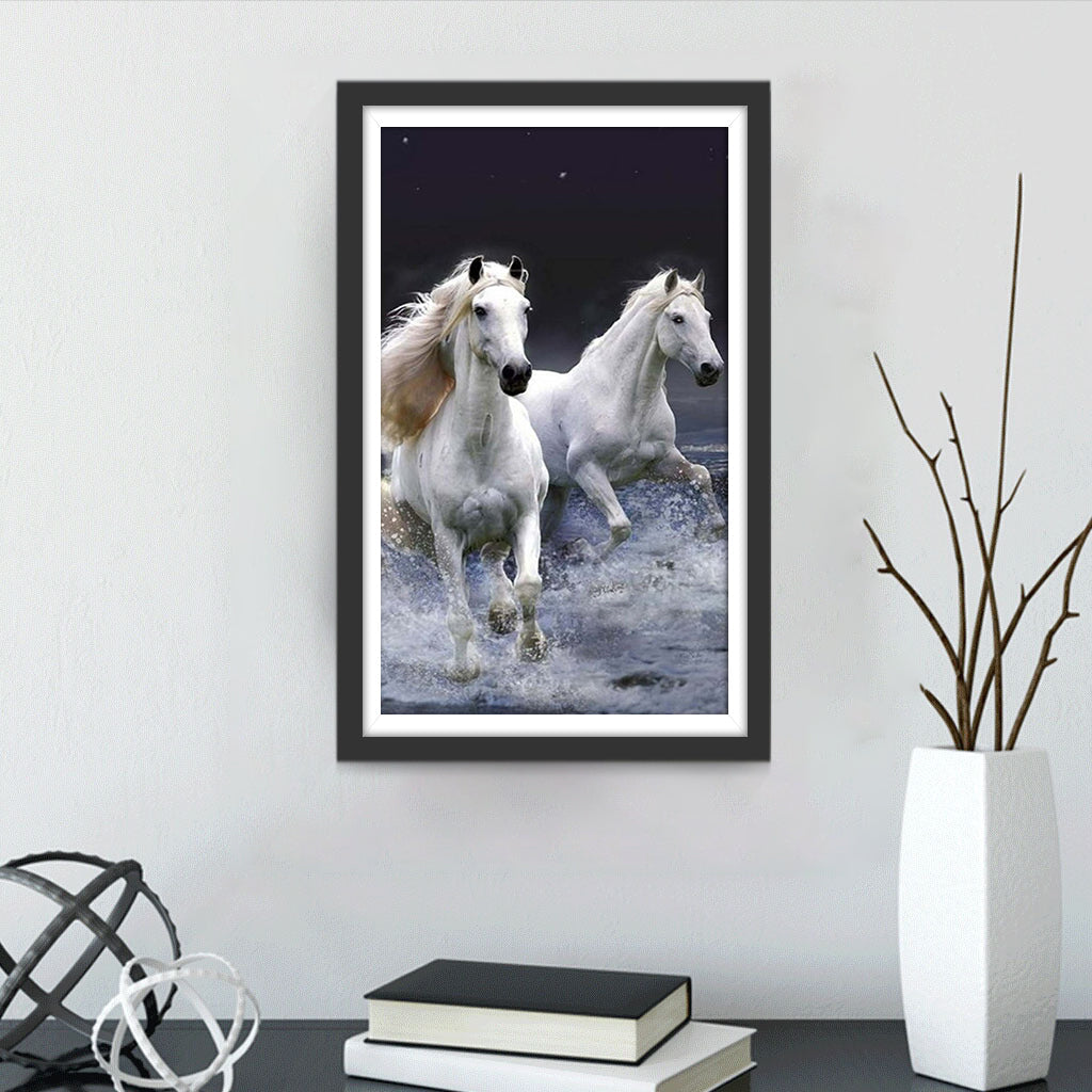 Twee Paarden Rennen in de Zee Diamond Painting