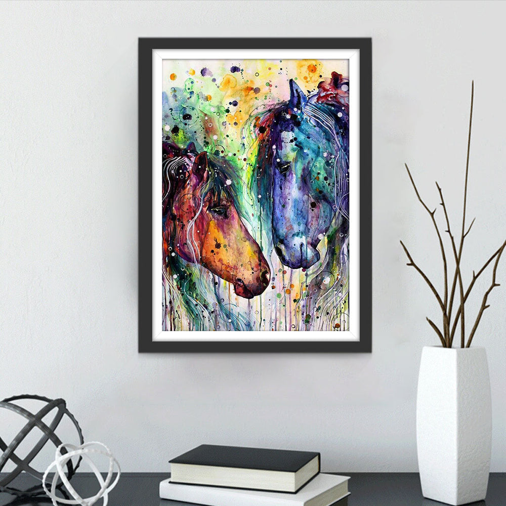 Twee Paardenhoofden met Inktvlekken Diamond Painting