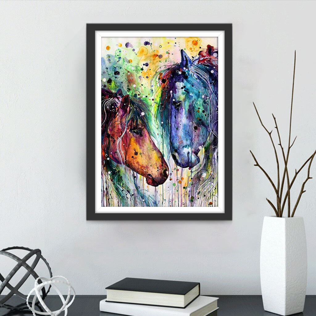 Twee Paardenhoofden met Inktvlekken Diamond Painting
