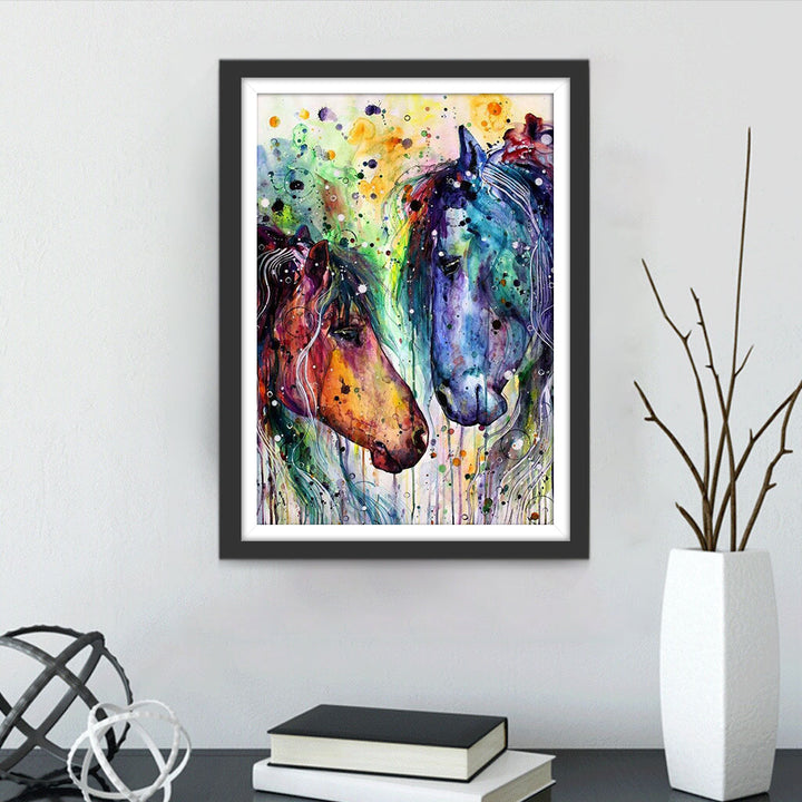 Twee Paardenhoofden met Inktvlekken Diamond Painting