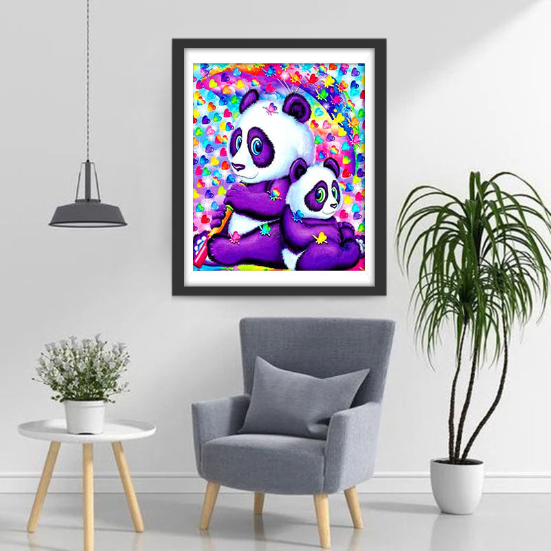 Twee Panda's voor een Kleurrijke Hartachtergrond Diamond Painting