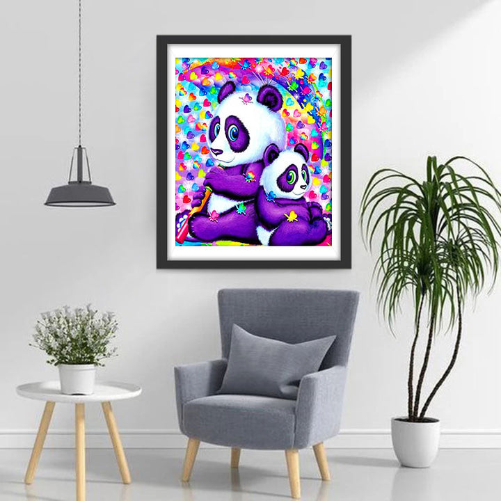 Twee Panda's voor een Kleurrijke Hartachtergrond Diamond Painting