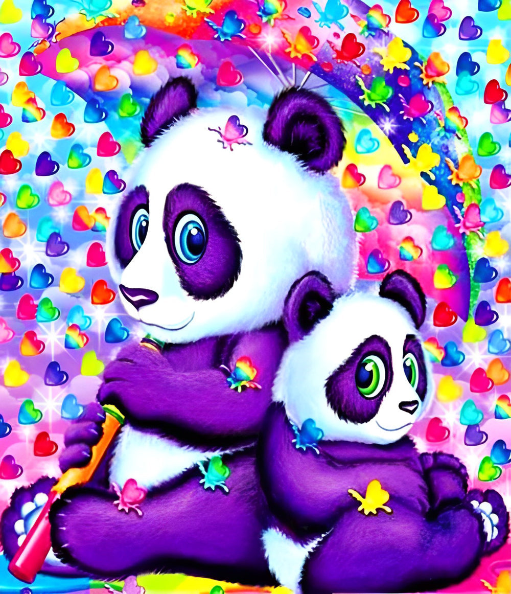 Twee Panda's voor een Kleurrijke Hartachtergrond Diamond Painting