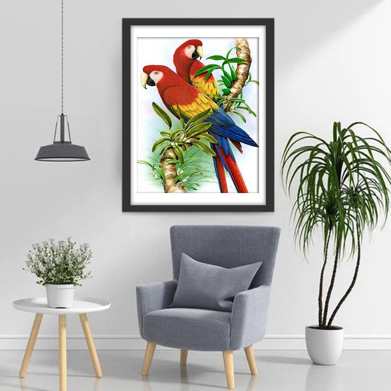 Twee Papegaaien op een Tak Diamond Painting