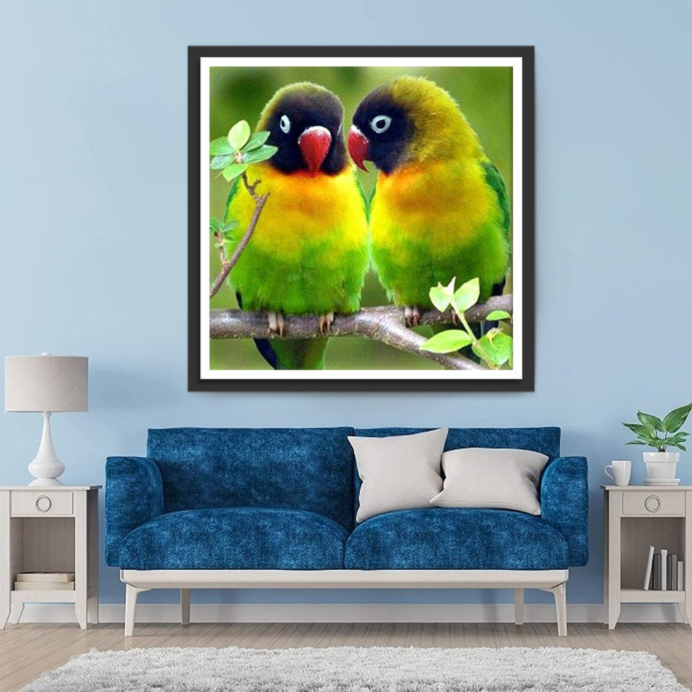 Twee Papegaaien op een Tak Diamond Painting