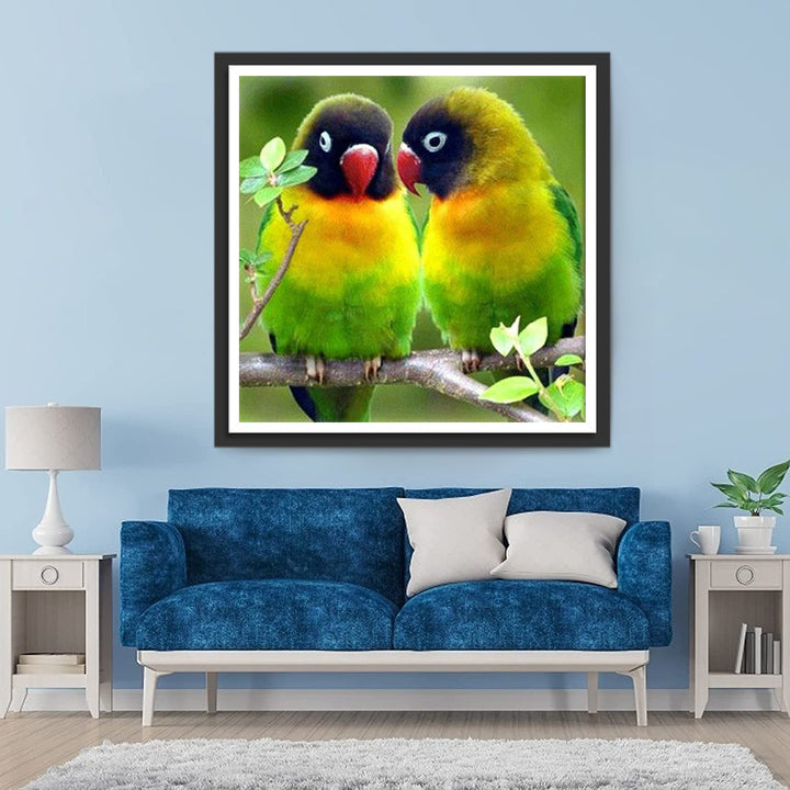 Twee Papegaaien op een Tak Diamond Painting