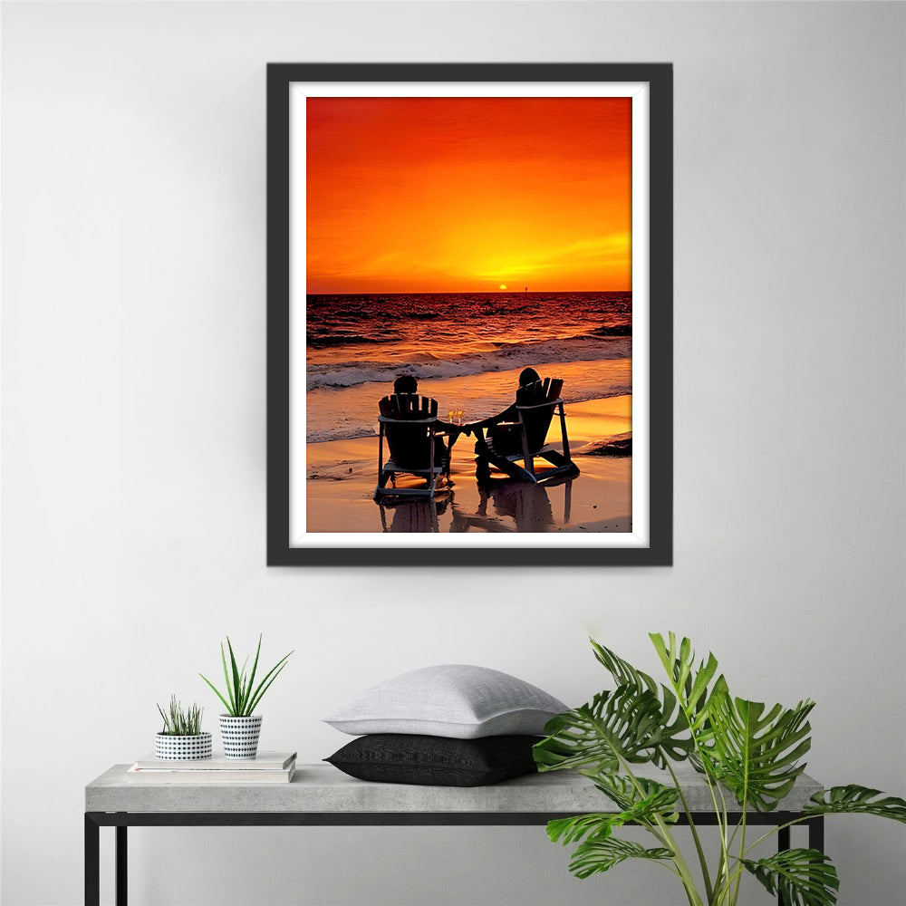 Twee Personen Genieten van de Gloed aan Zee Diamond Painting