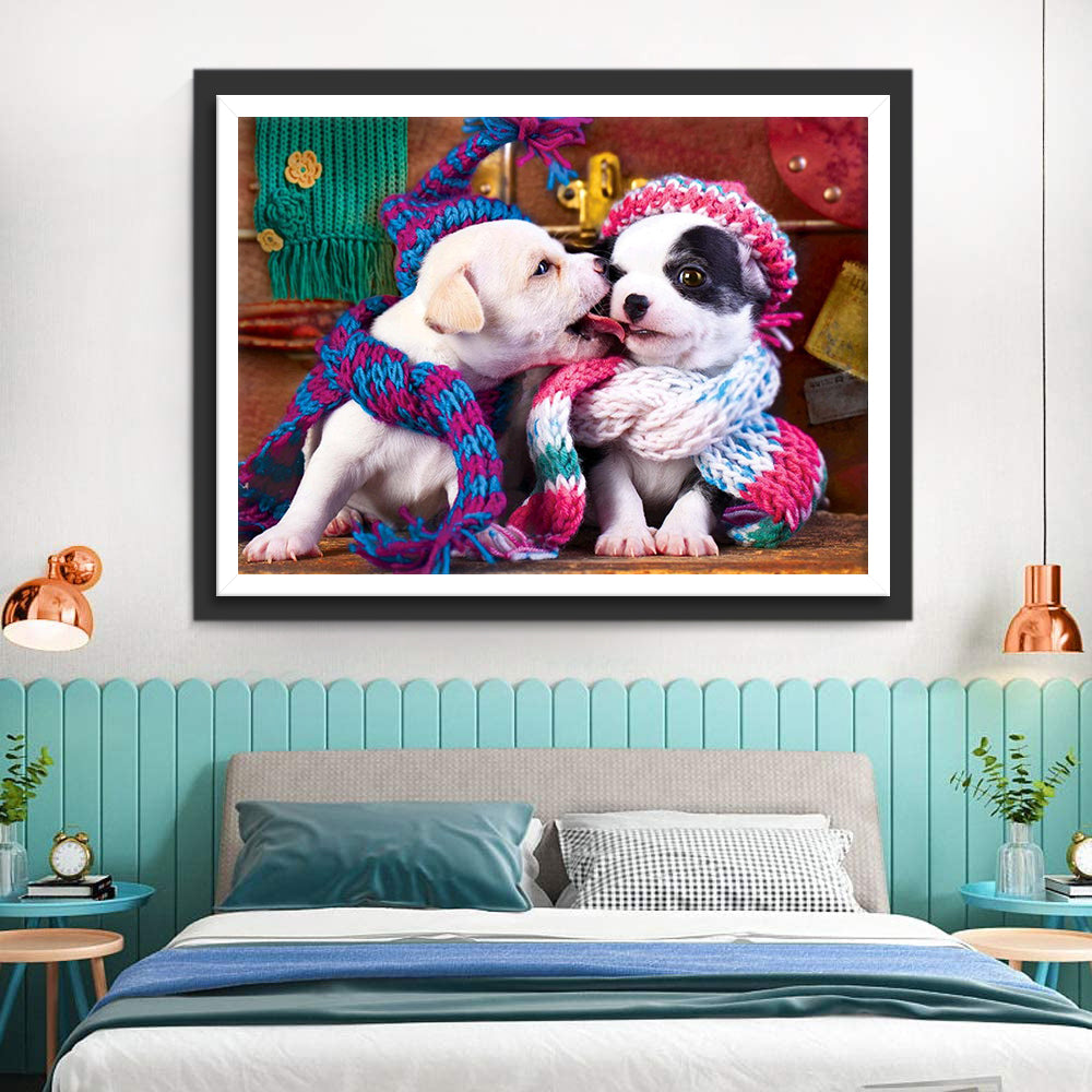 Twee Puppies met Sjaaltjes Diamond Painting