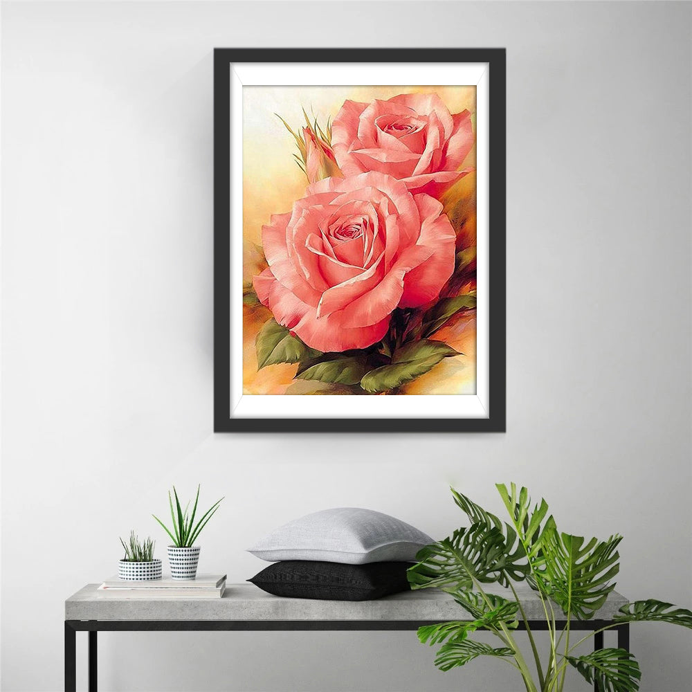Twee Reuze Roze Rozen Diamond Painting