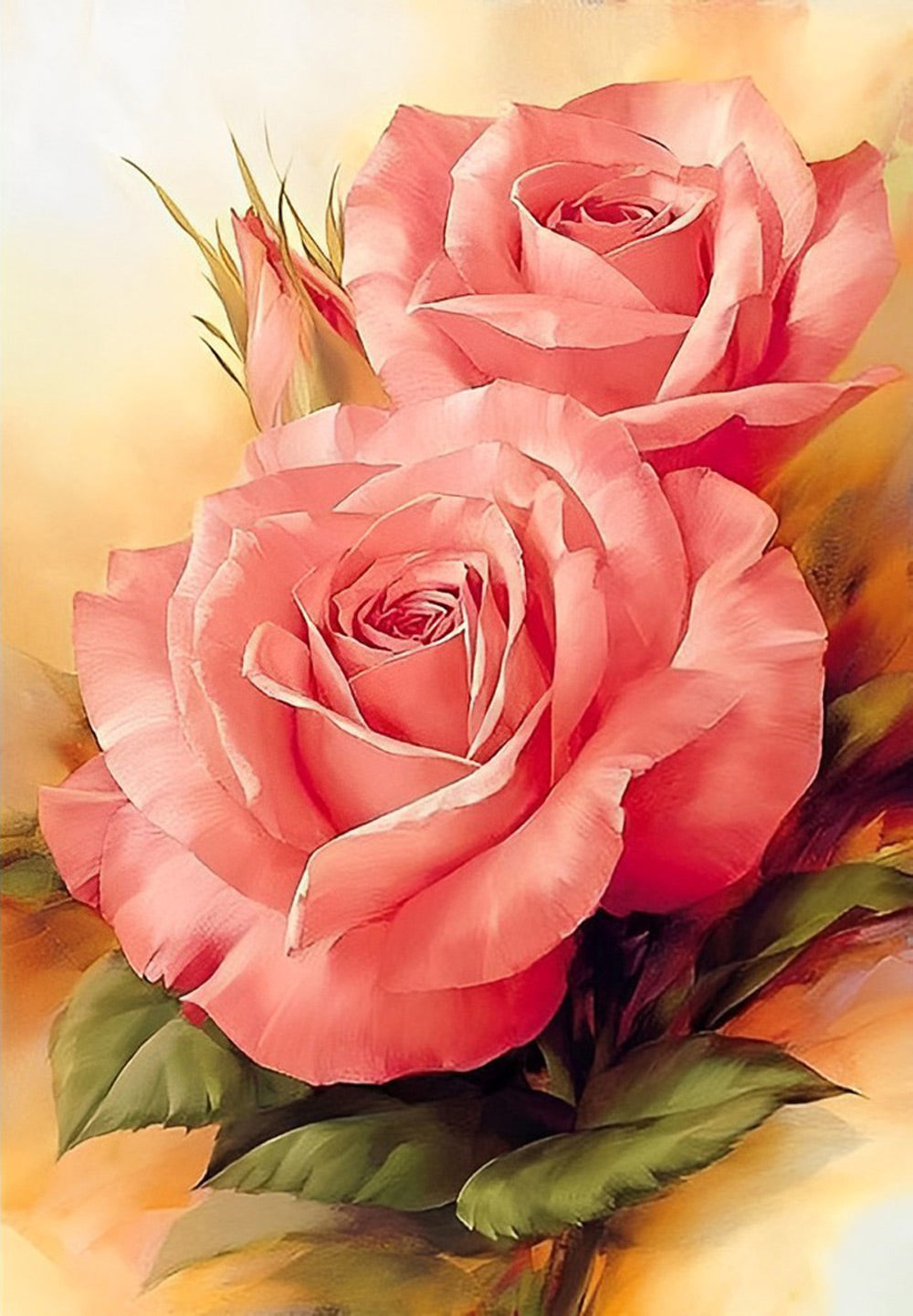 Twee Reuze Roze Rozen Diamond Painting
