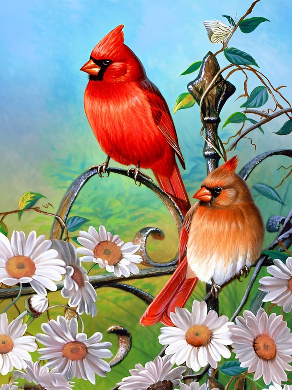 Twee Rode Kardinalen Diamond Painting