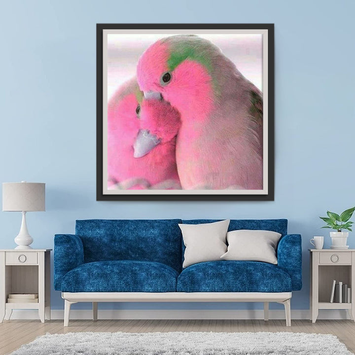 Twee Roze-Groene Papegaaien Diamond Painting
