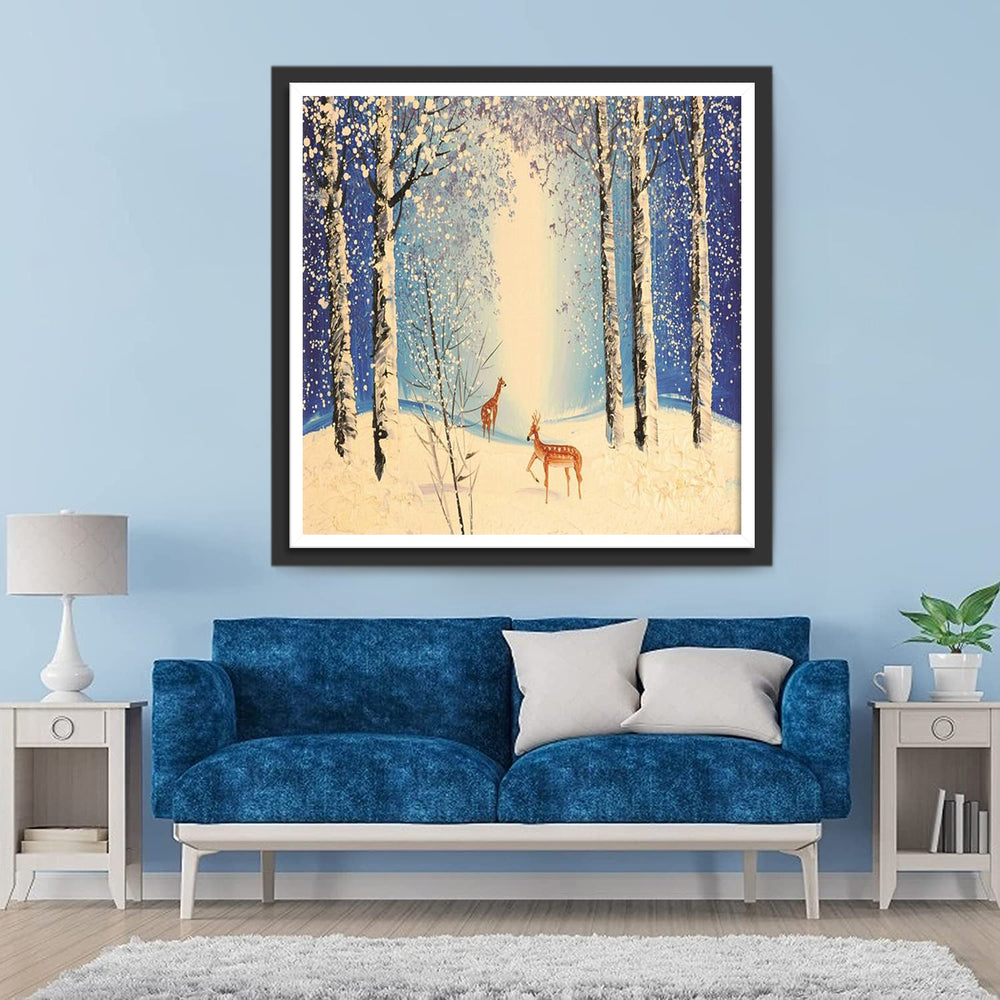 Twee Schattige Hertjes in het Bos Diamond Painting