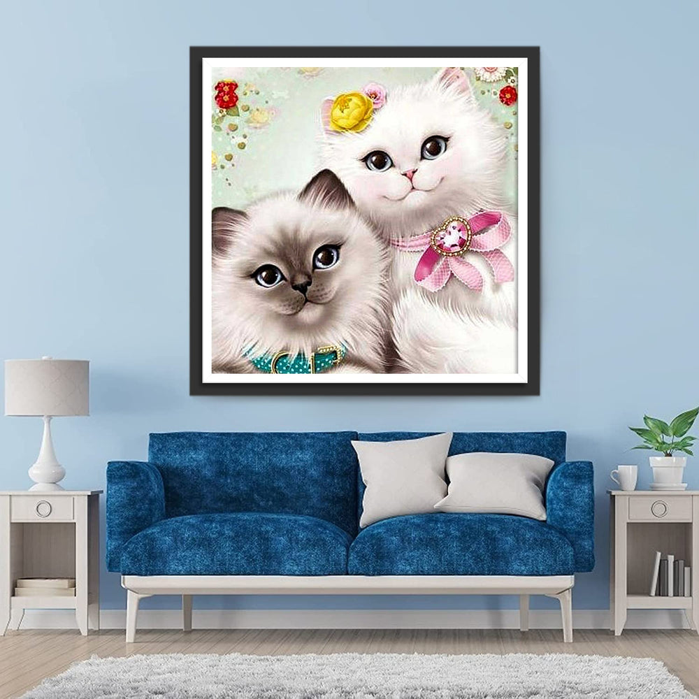 Twee Schattige Katten met Kettingen Diamond Painting