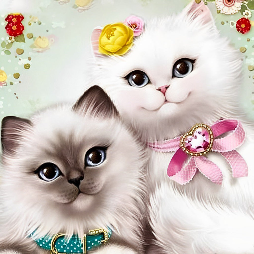 Twee Schattige Katten met Kettingen Diamond Painting