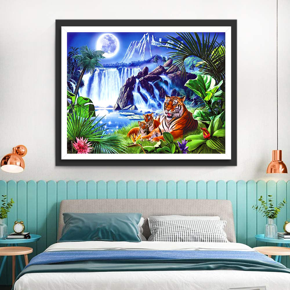 Twee Tijgers die Sluipen Diamond Painting