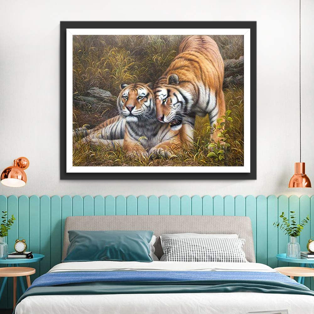 Twee Tijgers in de Weide Diamond Painting