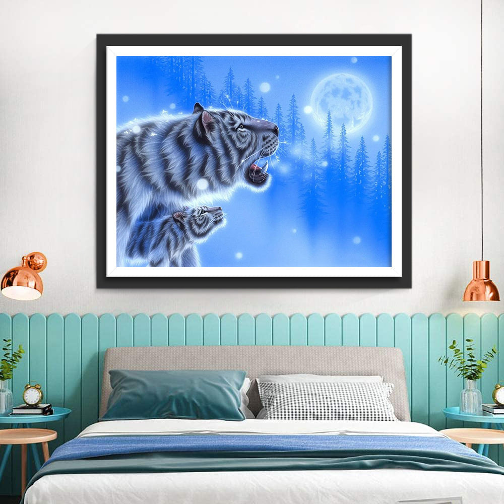 Twee Tijgers onder de Maan Diamond Painting