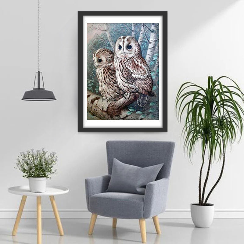 Twee Uilen in een Boom Diamond Painting