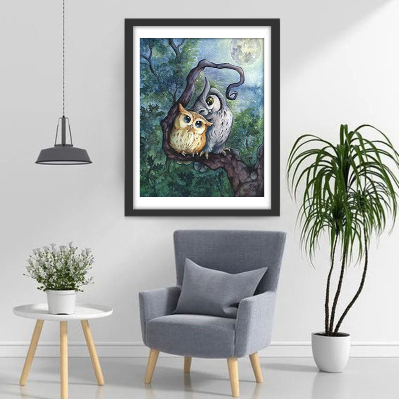 Twee Uilen Knuffelen Samen Diamond Painting