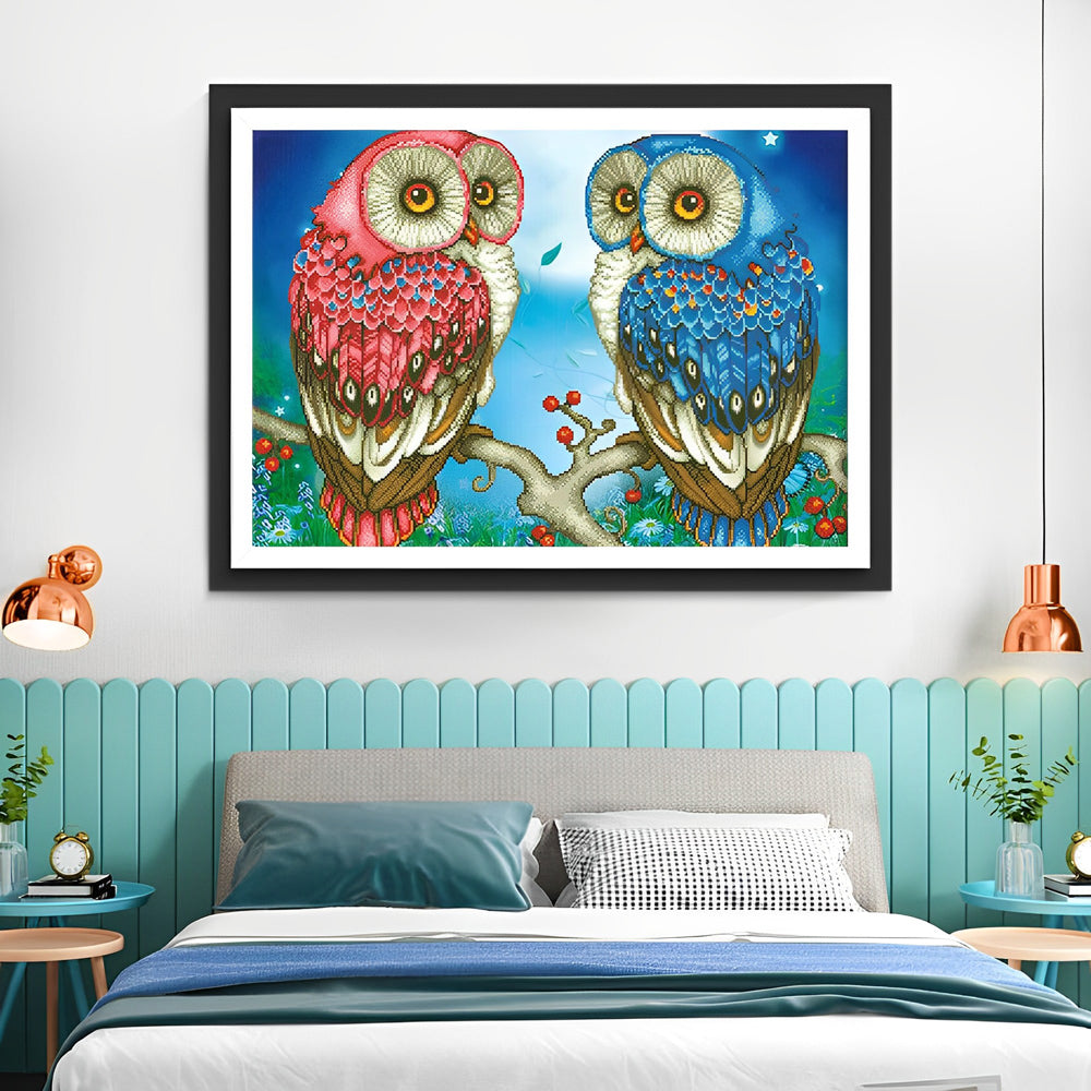 Twee Uilen op de Fruitboom Diamond Painting
