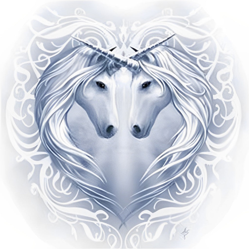 Twee Unicorns Vormen Hart met Geweven Manen Diamond Painting