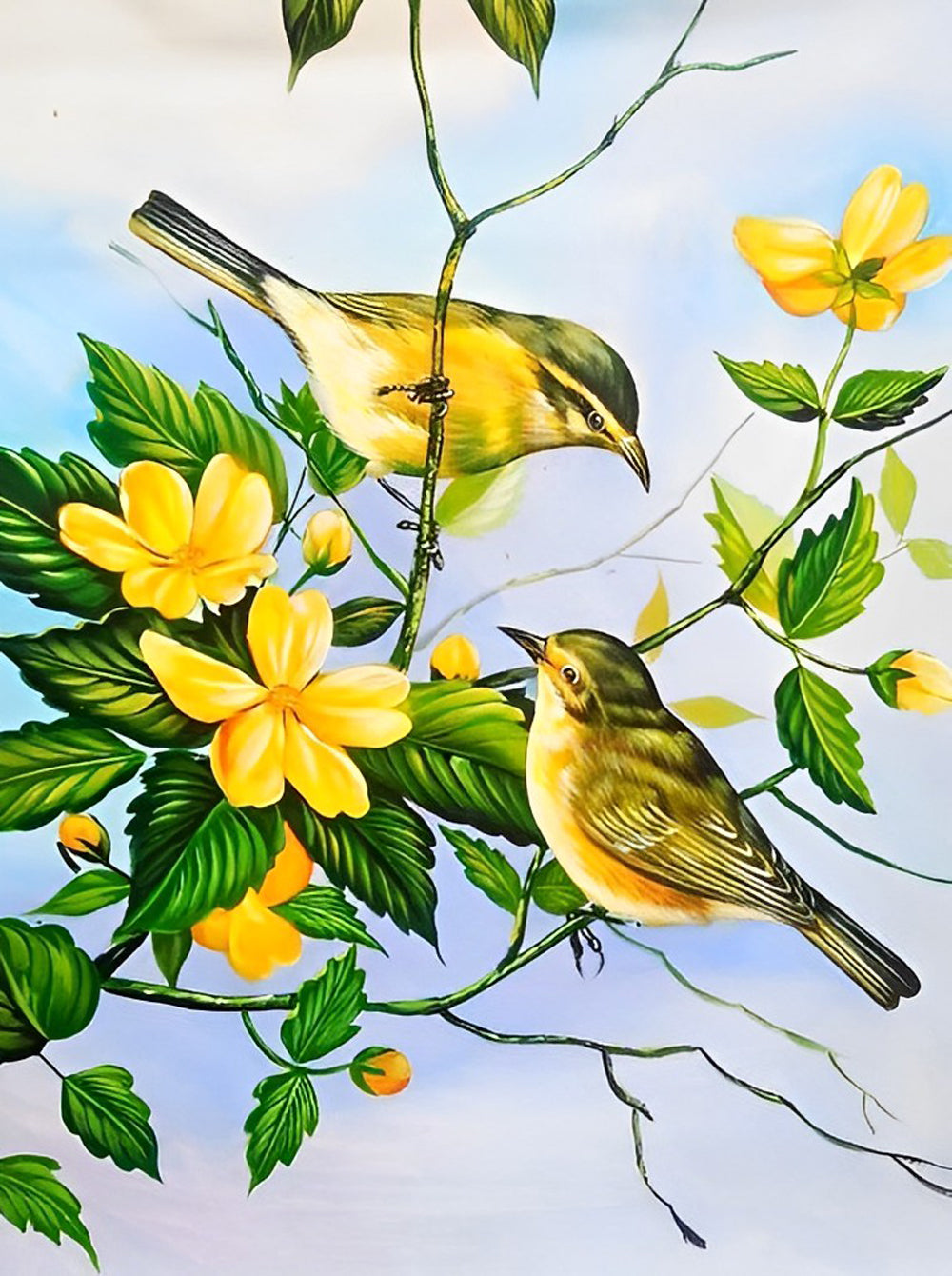 Twee Vogels op de Gele Bloemen Diamond Painting