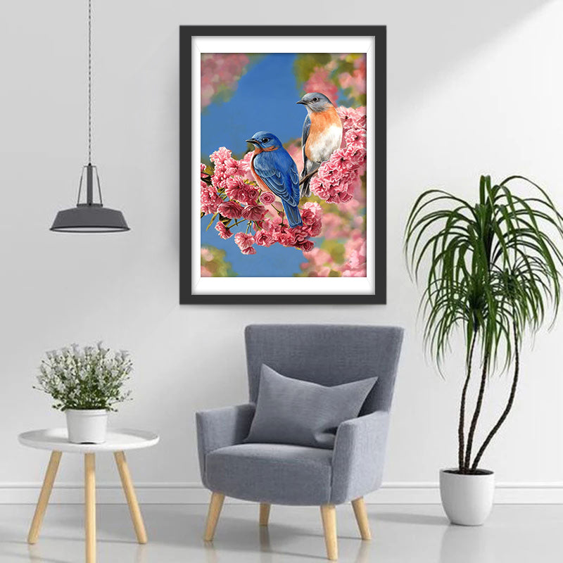 Twee Vogels op een Bloeiende Tak Diamond Painting
