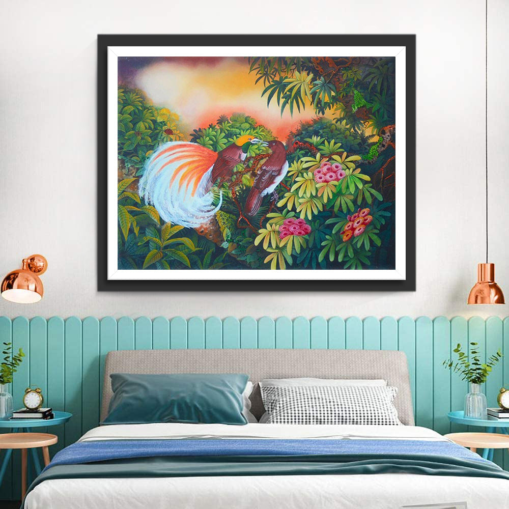Twee Vogels op een Struik Diamond Painting