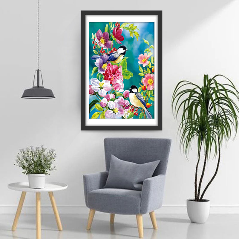 Twee Vogels op een Weelderige Krans Diamond Painting