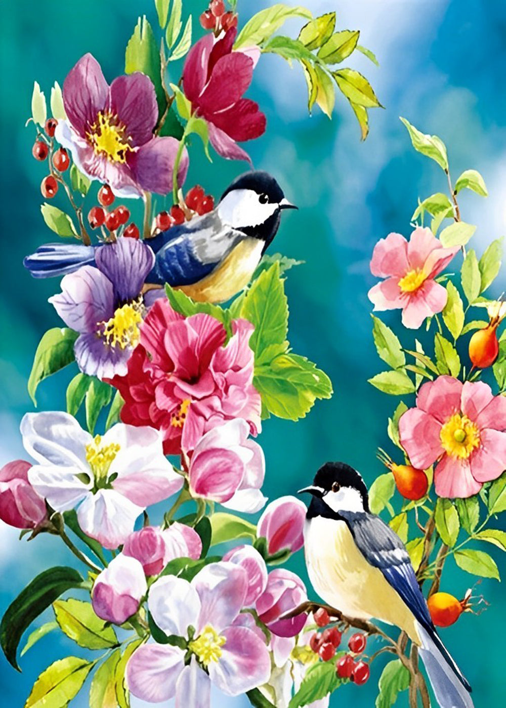 Twee Vogels op een Weelderige Krans Diamond Painting