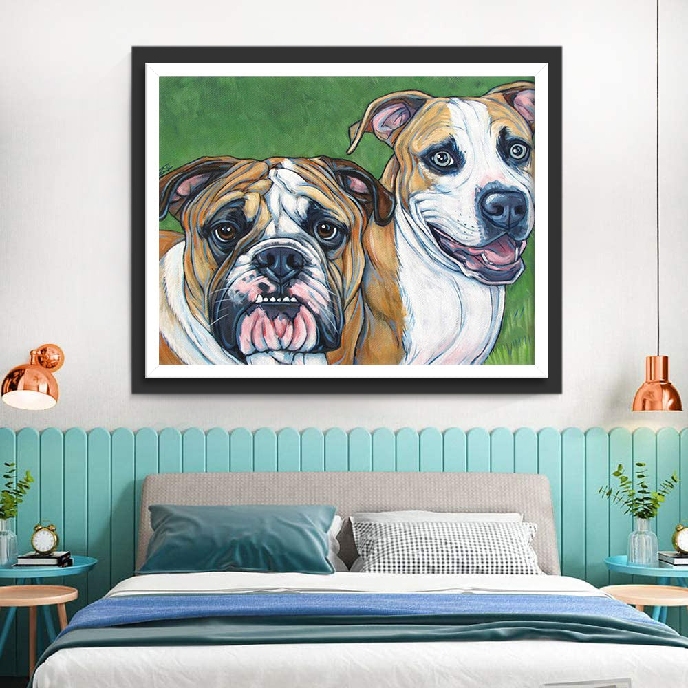 Twee Witte en Bruine Honden Diamond Painting