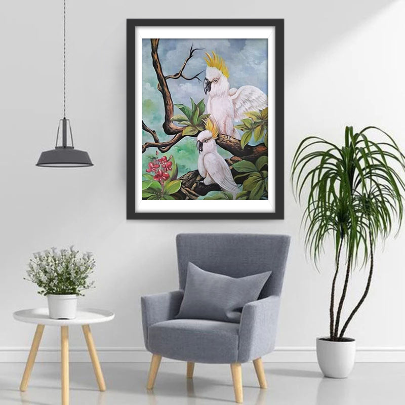 Twee Witte Papegaaien Diamond Painting