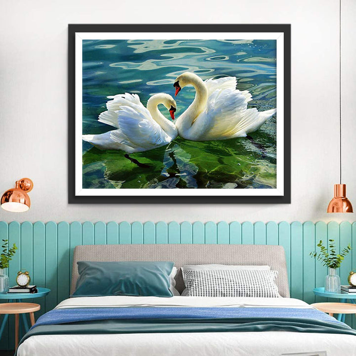 Twee Witte Zwanen op het Meer Diamond Painting