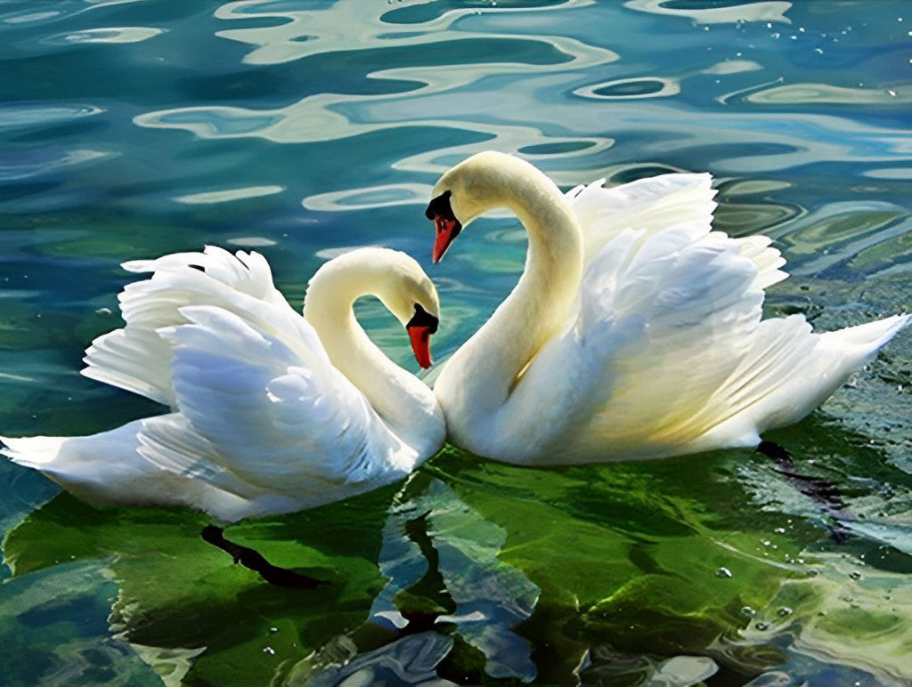 Twee Witte Zwanen op het Meer Diamond Painting
