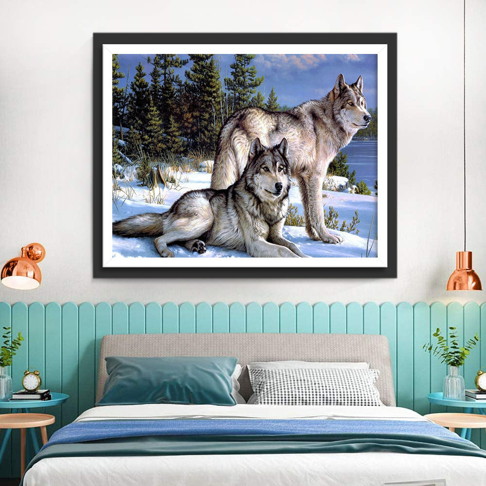 Twee Wolven in de Sneeuw Diamond Painting