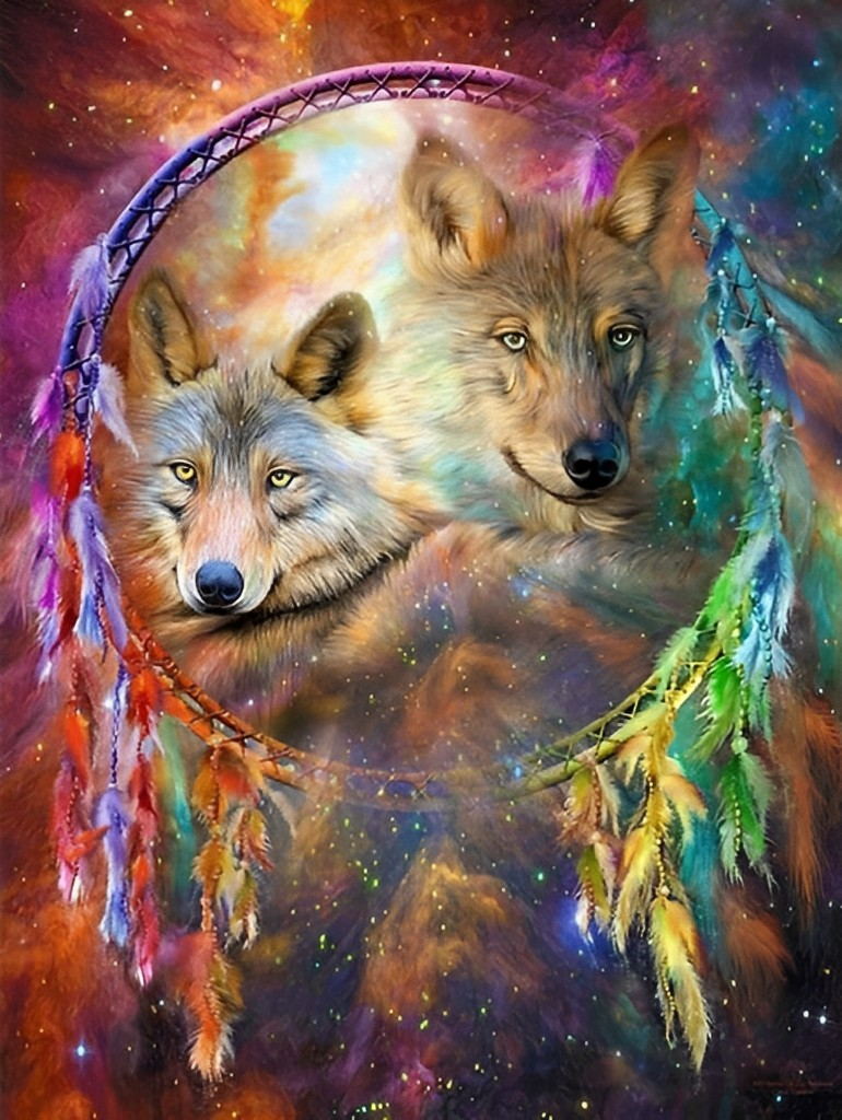 Twee Wolven in Dromenvanger Diamond Painting