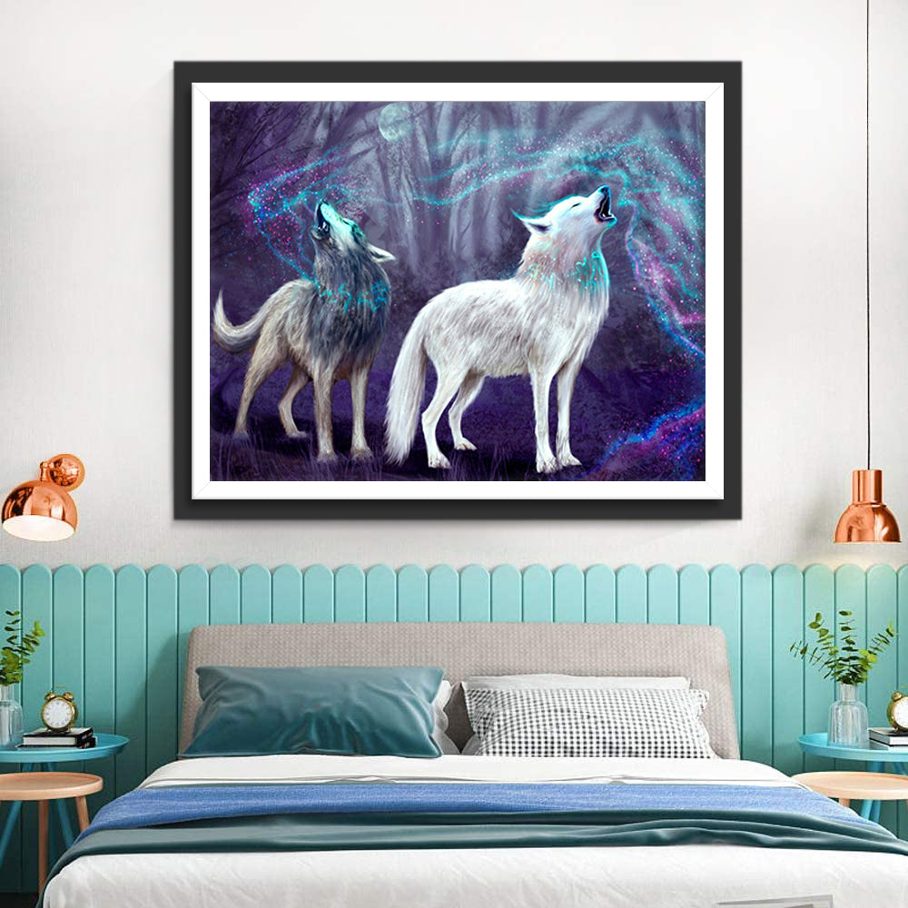 Twee Wolven in een Sprookjesbos Diamond Painting