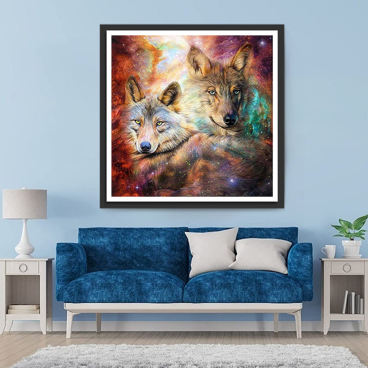 Twee Wolven voor een Heldere Sterrenhemel Diamond Painting