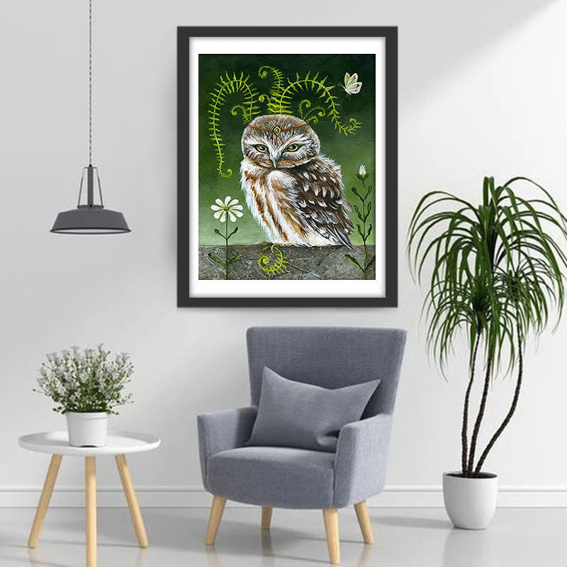 Uil, Bloem en Vlinder Diamond Painting