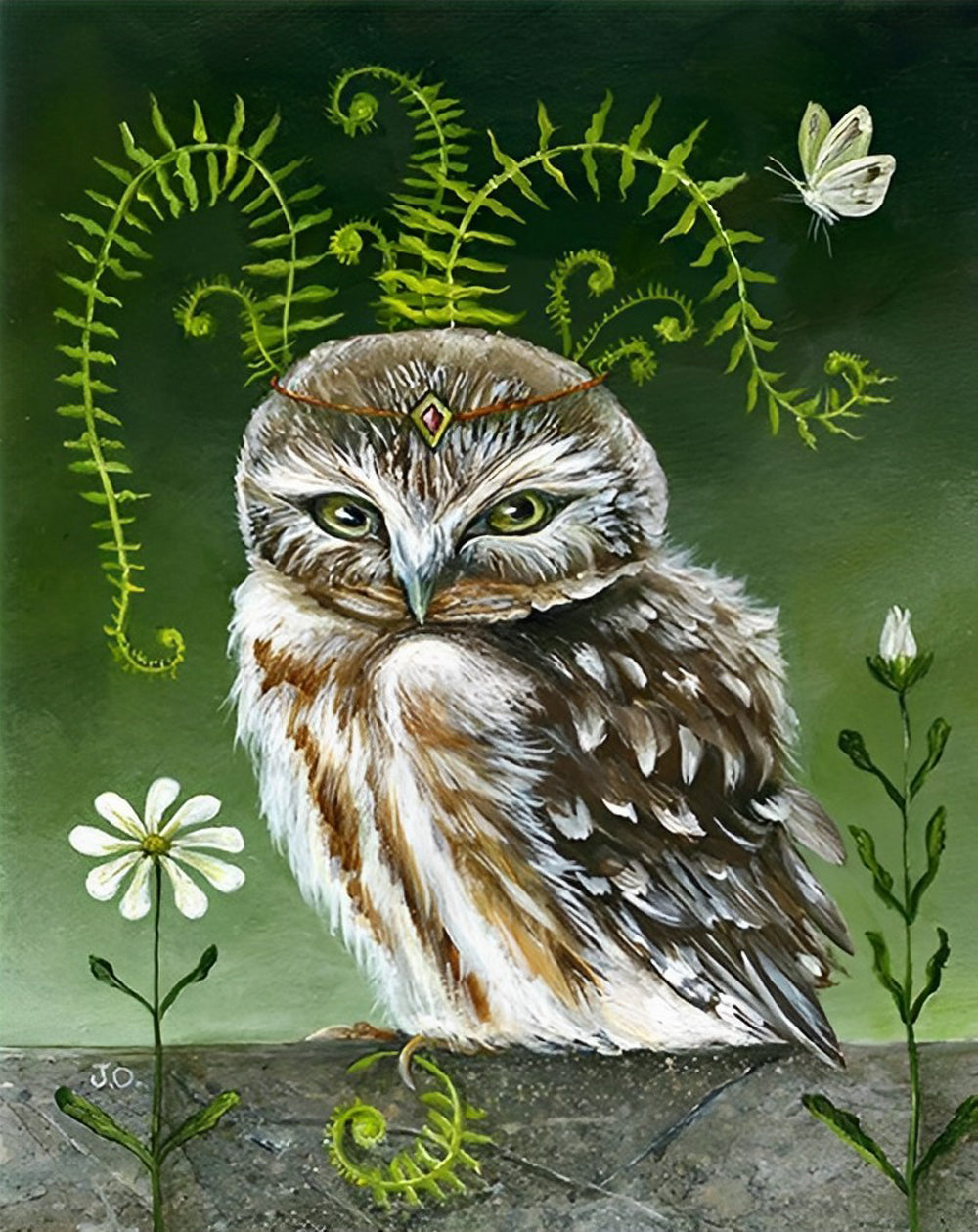 Uil, Bloem en Vlinder Diamond Painting