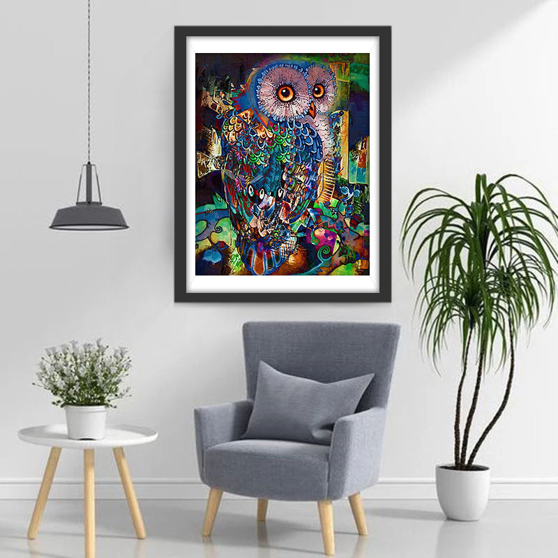 Uil en Stadsgezicht Diamond Painting