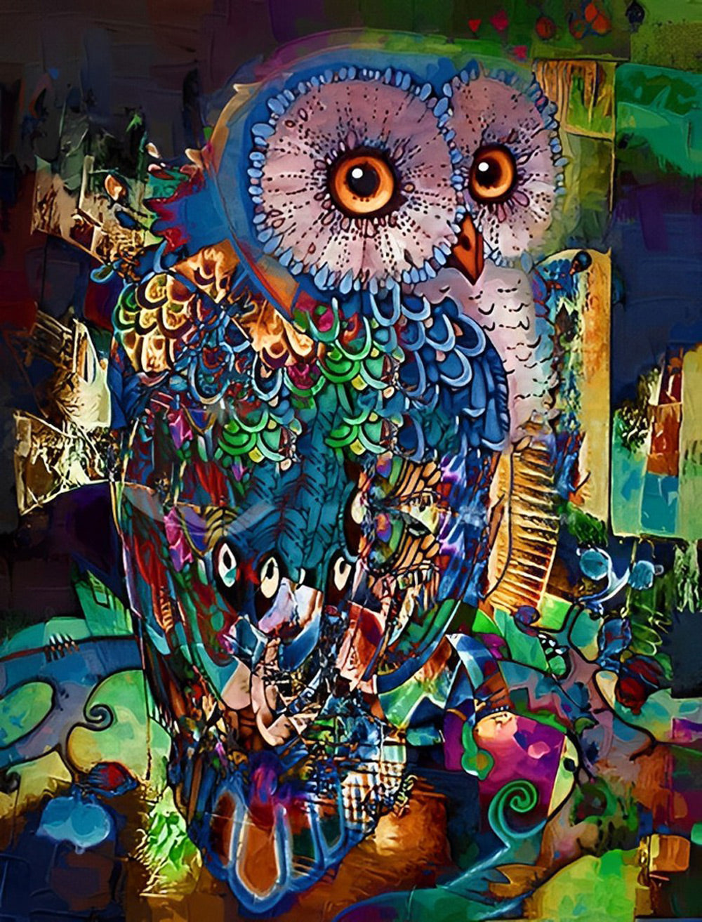 Uil en Stadsgezicht Diamond Painting