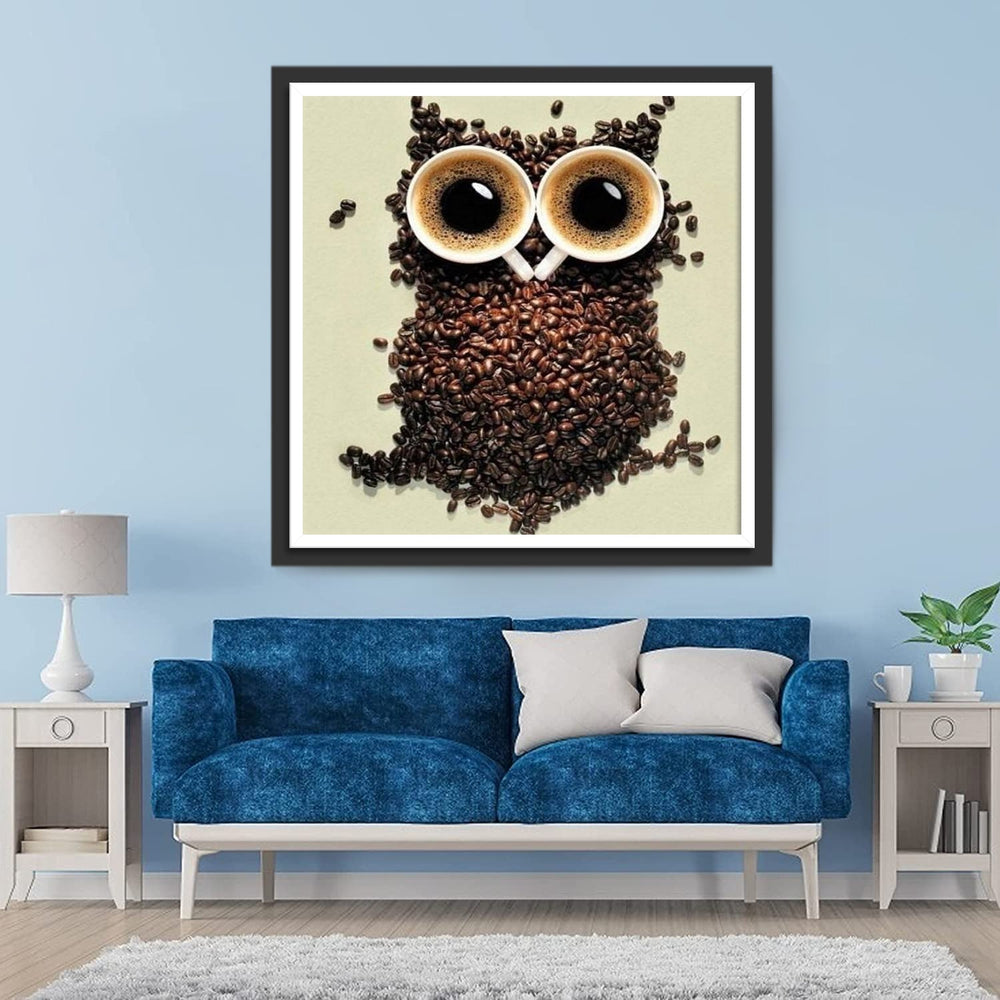 Uil gemaakt van Koffiebonen en Koffie Diamond Painting