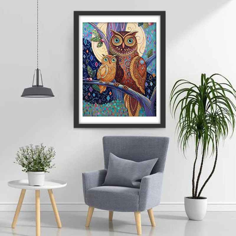 Uil en Uilenkind in een Boom Diamond Painting